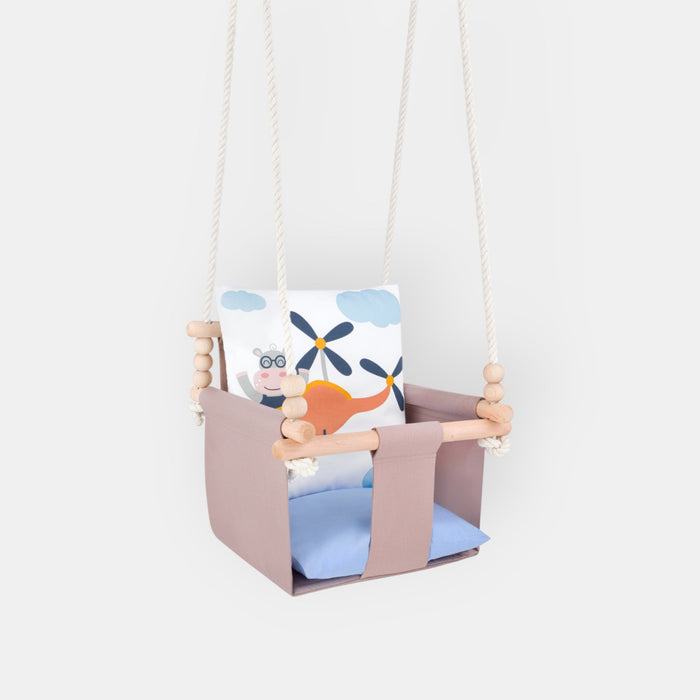 Babyschaukel mit doppelseitigen Baumwollkissen Nilpferd-Motiv