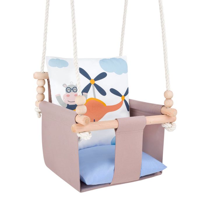 Babyschaukel mit doppelseitigen Baumwollkissen Nilpferd-Motiv