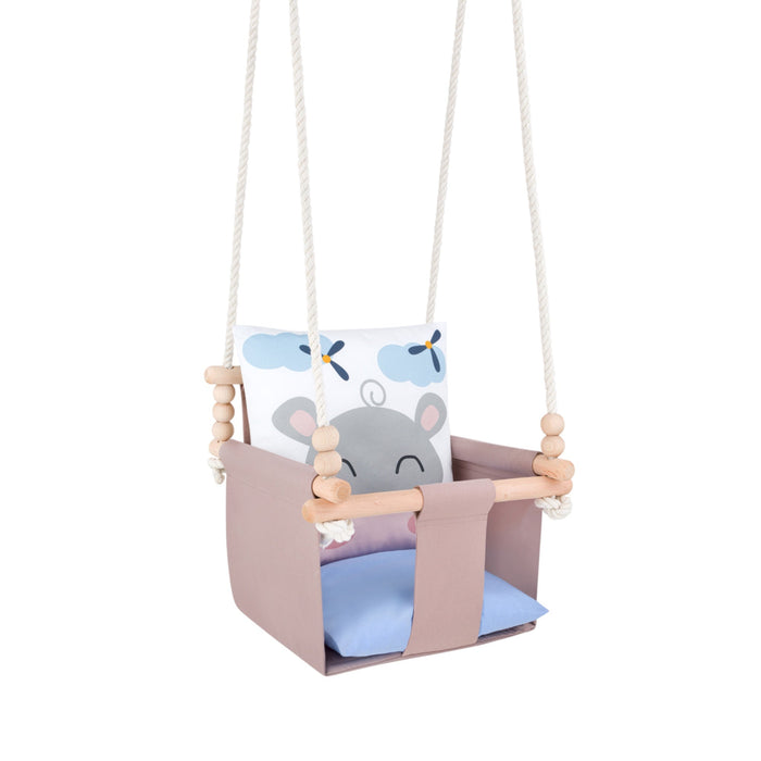 Babyschaukel mit doppelseitigen Baumwollkissen Nilpferd-Motiv