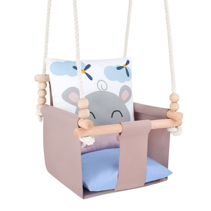 Babyschaukel mit doppelseitigen Baumwollkissen Nilpferd-Motiv