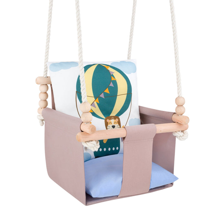 Babyschaukel mit doppelseitigen Baumwollkissen Löwe-Motiv