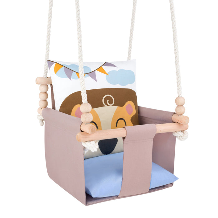 Babyschaukel mit doppelseitigen Baumwollkissen Löwe-Motiv