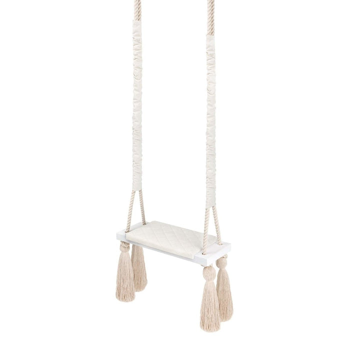 Kinderschaukel für drinnen Massivholz Sandfarben Baumwollseil