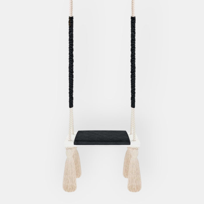 Kinderschaukel für drinnen Massivholz Schwarz Baumwollseil