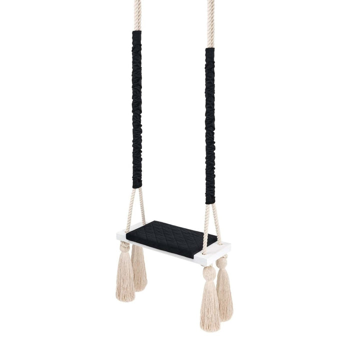 Kinderschaukel für drinnen Massivholz Schwarz Baumwollseil