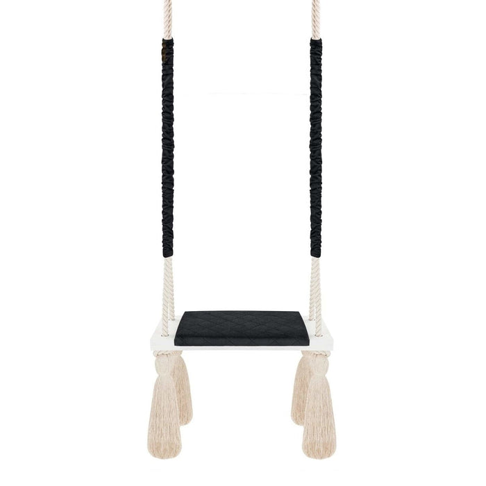 Kinderschaukel für drinnen Massivholz Schwarz Baumwollseil
