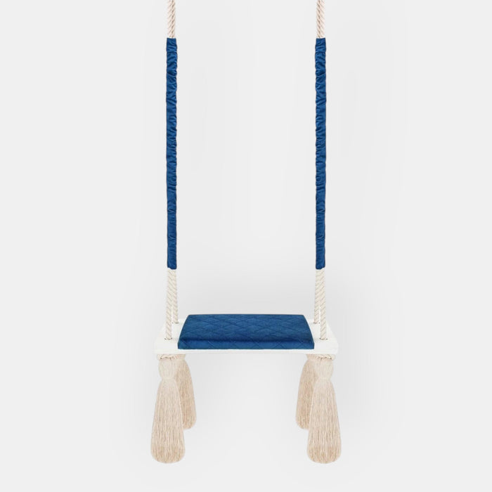 Kinderschaukel für drinnen Massivholz Marineblau Baumwollseil