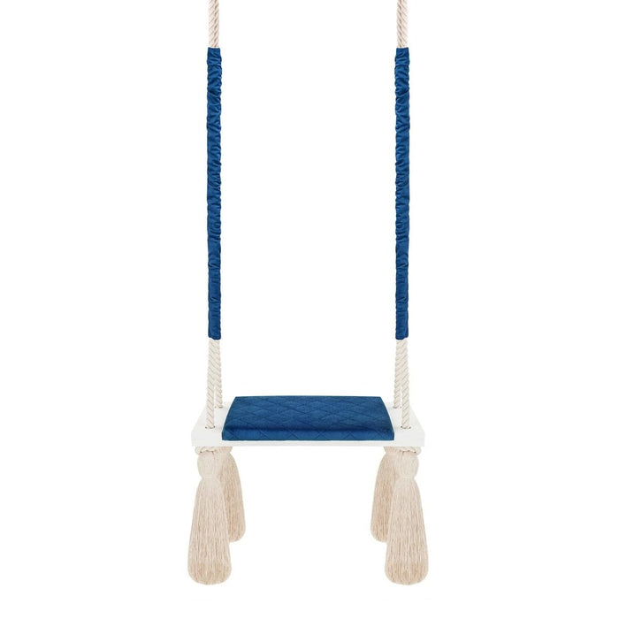 Kinderschaukel für drinnen Massivholz Marineblau Baumwollseil