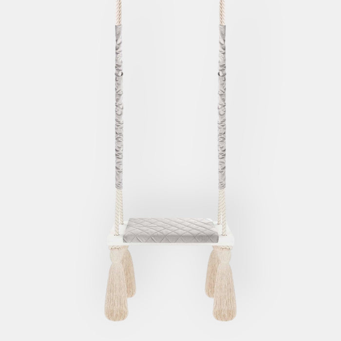 Kinderschaukel für drinnen Massivholz Hellgrau Baumwollseil