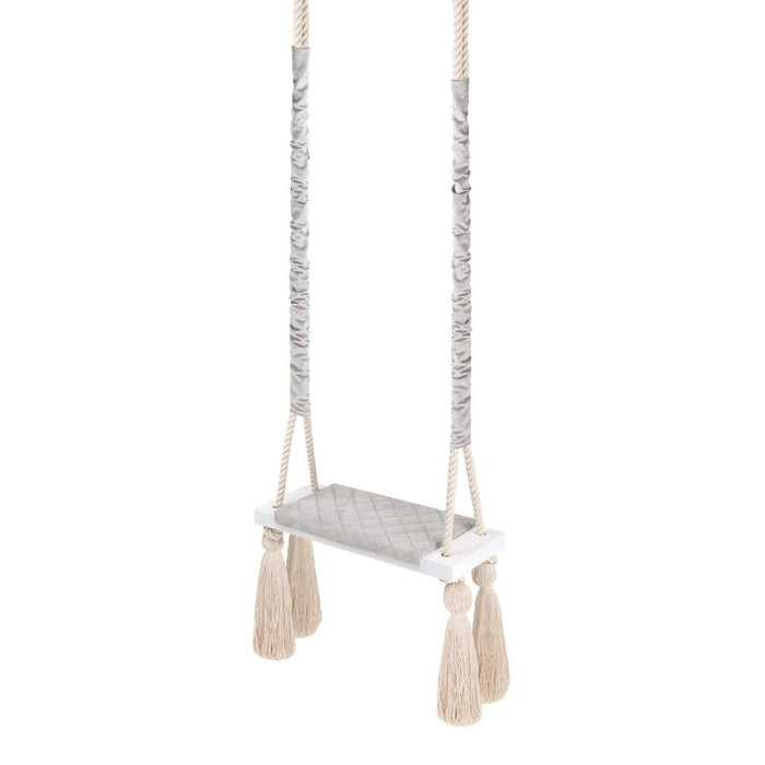 Kinderschaukel für drinnen Massivholz Hellgrau Baumwollseil