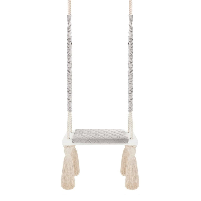 Kinderschaukel für drinnen Massivholz Hellgrau Baumwollseil
