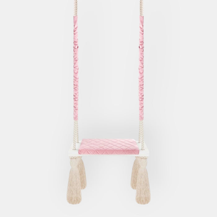 Kinderschaukel für drinnen Massivholz Rosafarben Baumwollseil